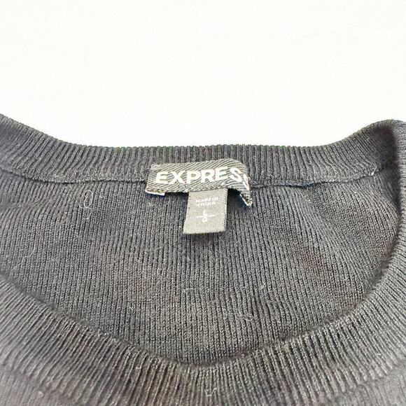 Express Black Ruffle Sleeve Keyhole Design Short Sleeve Sweater Top Size L MINT - Picture 2 of 4
